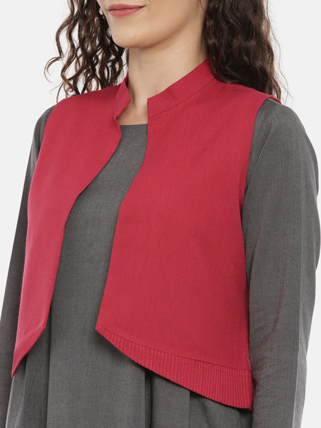 Red Cotton Pleated Open Short Jacket  - ASJ055