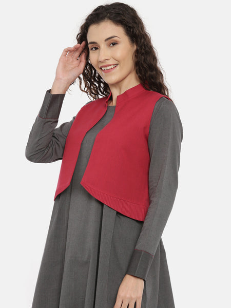 Red Cotton Pleated Open Short Jacket  - ASJ055