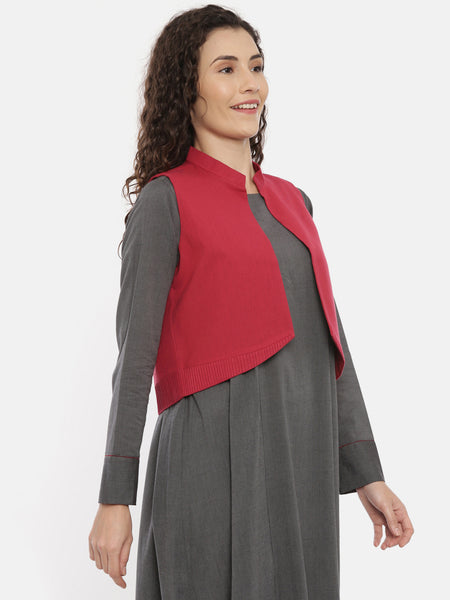 Red Cotton Pleated Open Short Jacket  - ASJ055