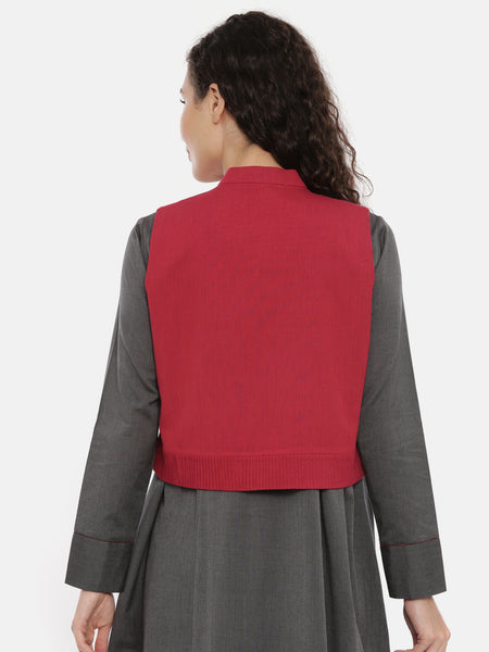 Red Cotton Pleated Open Short Jacket  - ASJ055