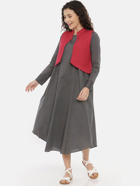 Red Cotton Pleated Open Short Jacket  - ASJ055