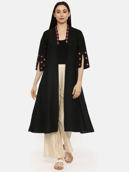Black Silk Cotton Over Layer - ASJ061
