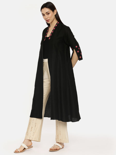 Black Silk Cotton Over Layer - ASJ061