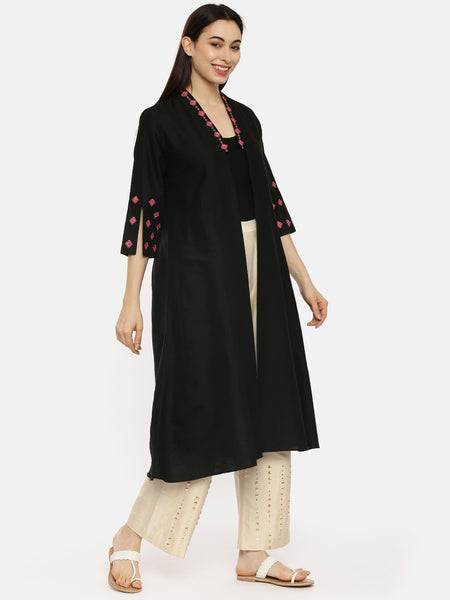 Black Silk Cotton Over Layer - ASJ061