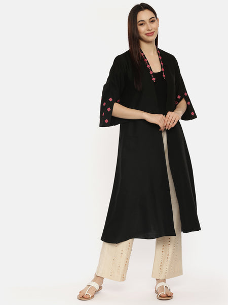 Black Silk Cotton Over Layer - ASJ061