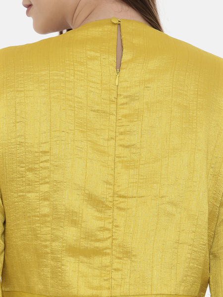 Yellow Silk Embroidered Jump Suit - ASJS008