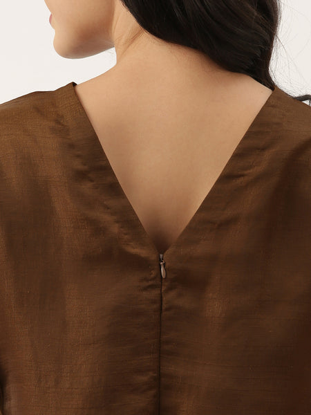 Brown Silk Emb Jumpsuit - ASJS006