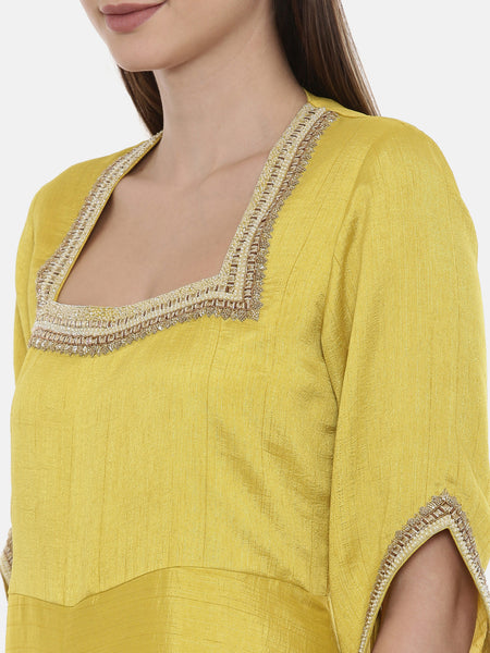 Yellow Silk Embroidered Jump Suit - ASJS008