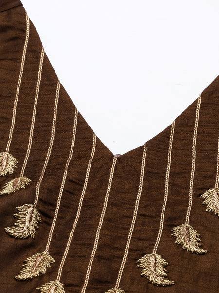 Brown Silk Emb Jumpsuit - ASJS006