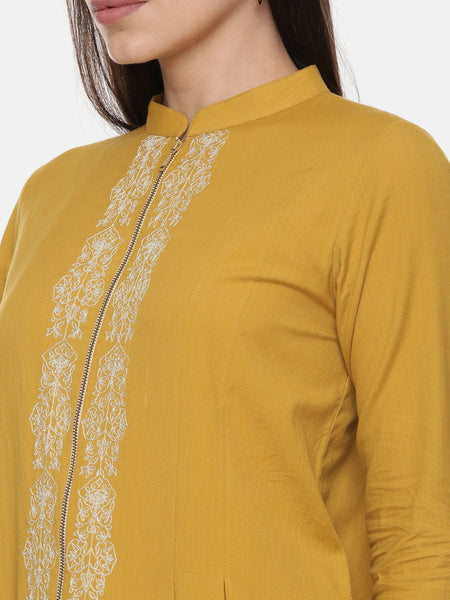 Mustard Cotton Embroidred Jumpsuit - ASJS009