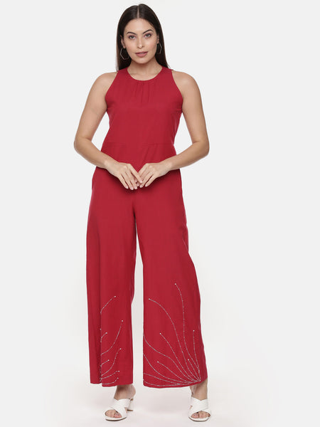 Red Cotton Stylish Jumpsuit - ASJS010