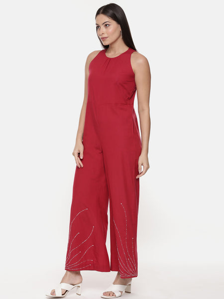 Red Cotton Stylish Jumpsuit - ASJS010