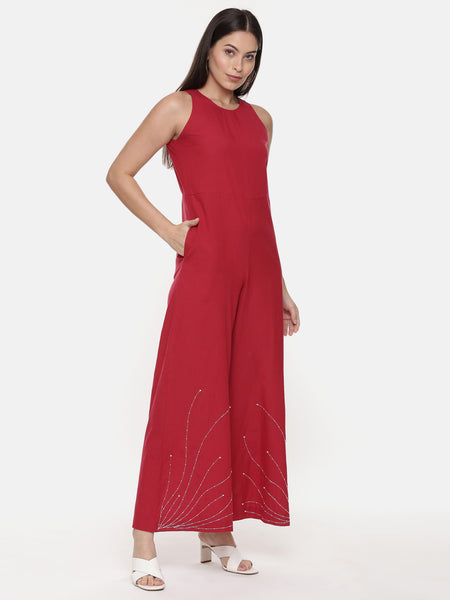 Red Cotton Stylish Jumpsuit - ASJS010