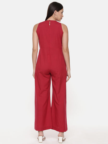 Red Cotton Stylish Jumpsuit - ASJS010