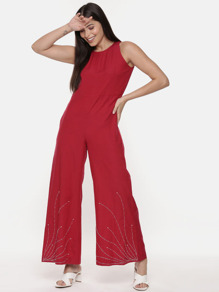 Red Cotton Stylish Jumpsuit - ASJS010