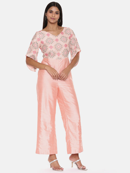 Pink Silk Chanderi Jumpsuit - ASJS012