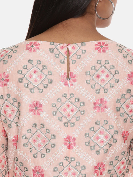 Pink Silk Chanderi Jumpsuit - ASJS012