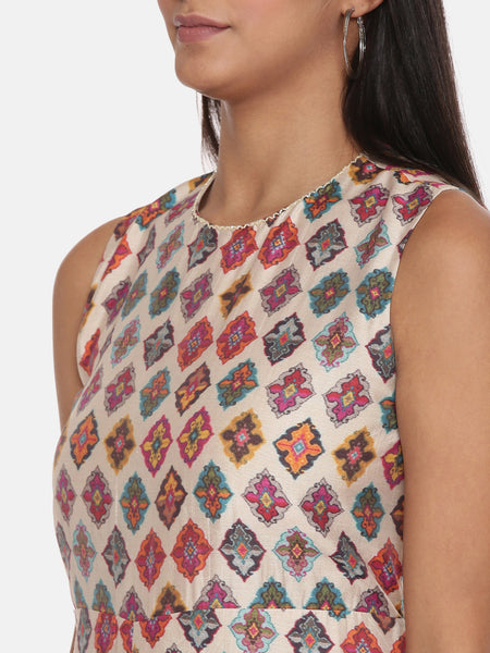 Chanderi Printed Jumpsuit - ASJS014