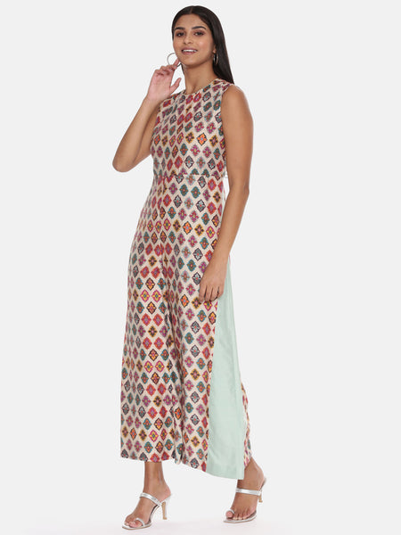 Chanderi Printed Jumpsuit - ASJS014