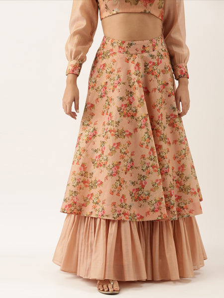 Chanderi Pink Double Layared Lehenga - ASL008