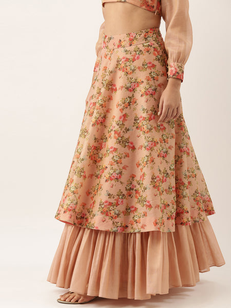 Chanderi Pink Double Layared Lehenga - ASL008