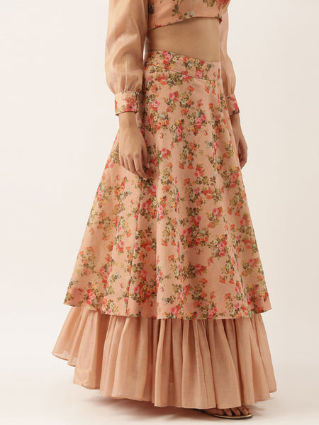 Chanderi Pink Double Layared Lehenga - ASL008