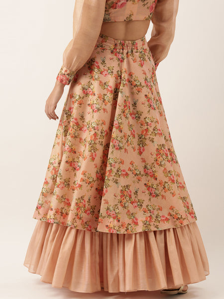 Chanderi Pink Double Layared Lehenga - ASL008