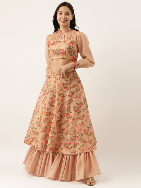 Chanderi Pink Double Layared Lehenga - ASL008