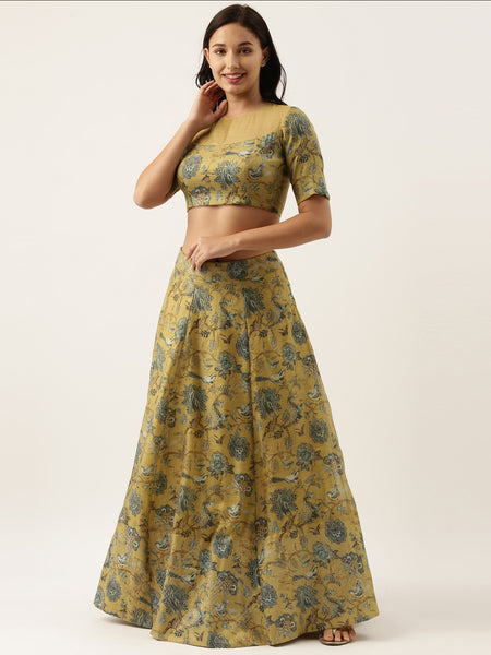 Chanderi Embroidered Green Lehenga - ASL009