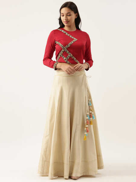 Classic Beige Emb Lehenga - ASL010