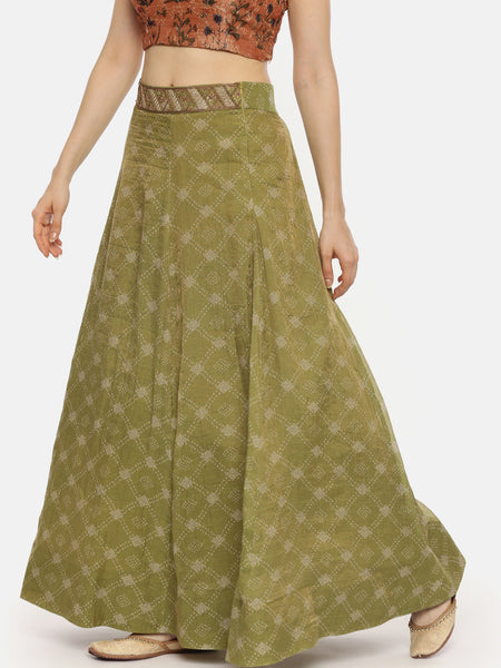 Tissue Chanderi Green Printed Lehenga - ASL011