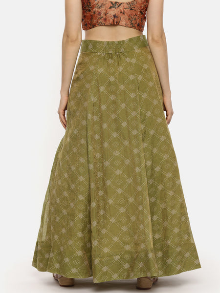 Tissue Chanderi Green Printed Lehenga - ASL011