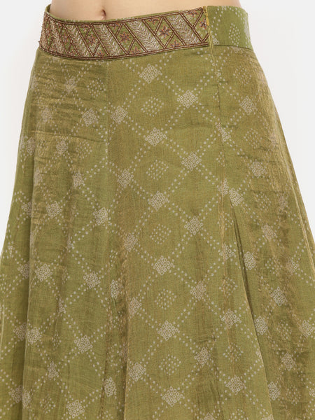 Tissue Chanderi Green Printed Lehenga - ASL011