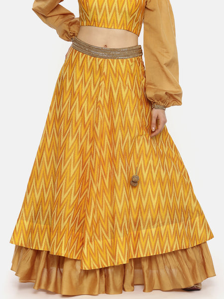 Ikat Yellow Layared Lehenga - ASL012