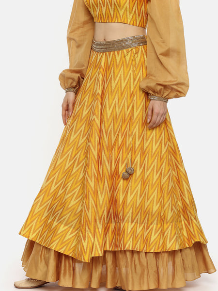 Ikat Yellow Layared Lehenga - ASL012