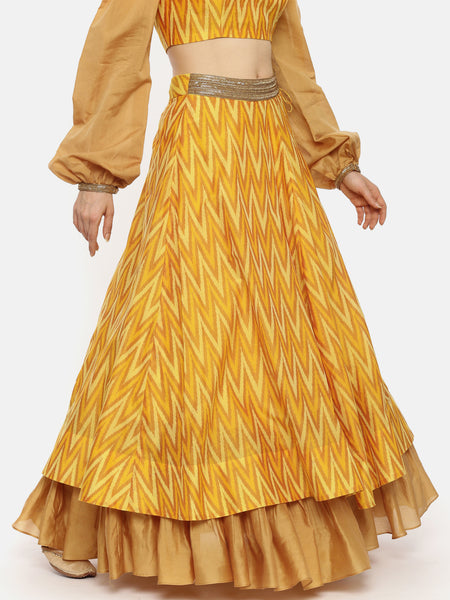 Ikat Yellow Layared Lehenga - ASL012