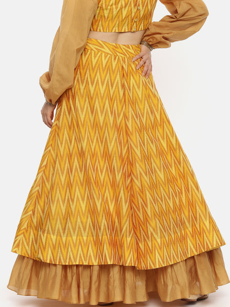Ikat Yellow Layared Lehenga - ASL012