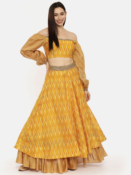 Ikat Yellow Layared Lehenga - ASL012