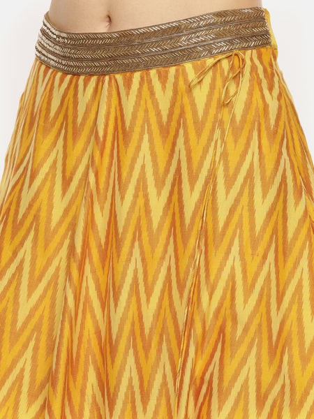 Ikat Yellow Layared Lehenga - ASL012