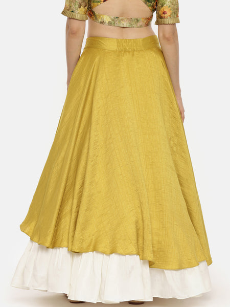 Yellow Ivory Layered Silk Lehenga - ASL013