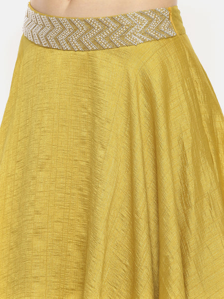 Yellow Ivory Layered Silk Lehenga - ASL013