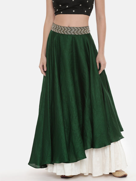 Green Silk flaired Lehenga - ASL016