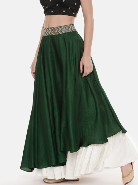 Green Silk flaired Lehenga - ASL016