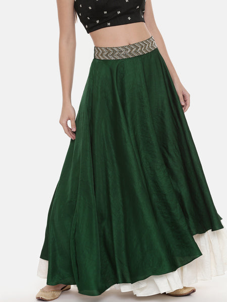 Green Silk flaired Lehenga - ASL016