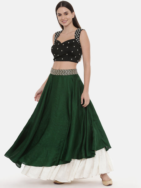Green Silk flaired Lehenga - ASL016