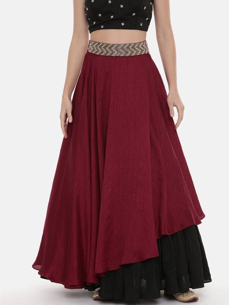 Maroon Black Silk Flaired Lehenga - ASL018