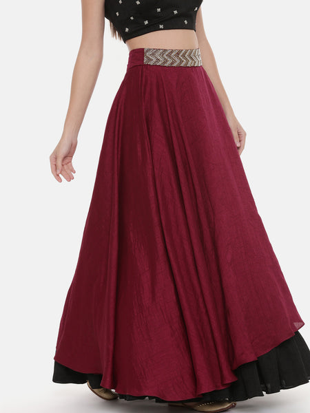 Maroon Black Silk Flaired Lehenga - ASL018