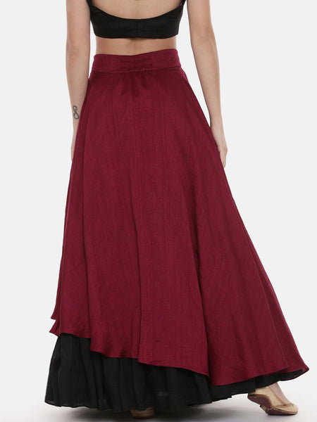 Maroon Black Silk Flaired Lehenga - ASL018