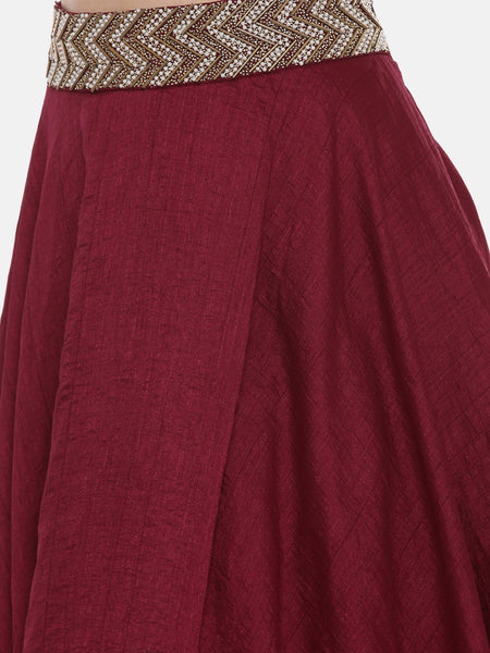 Maroon Black Silk Flaired Lehenga - ASL018