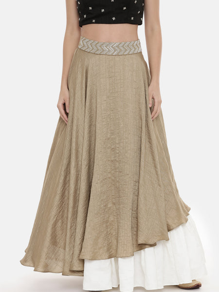 Gold Ivory Silk Flaired Lehenga - ASL019